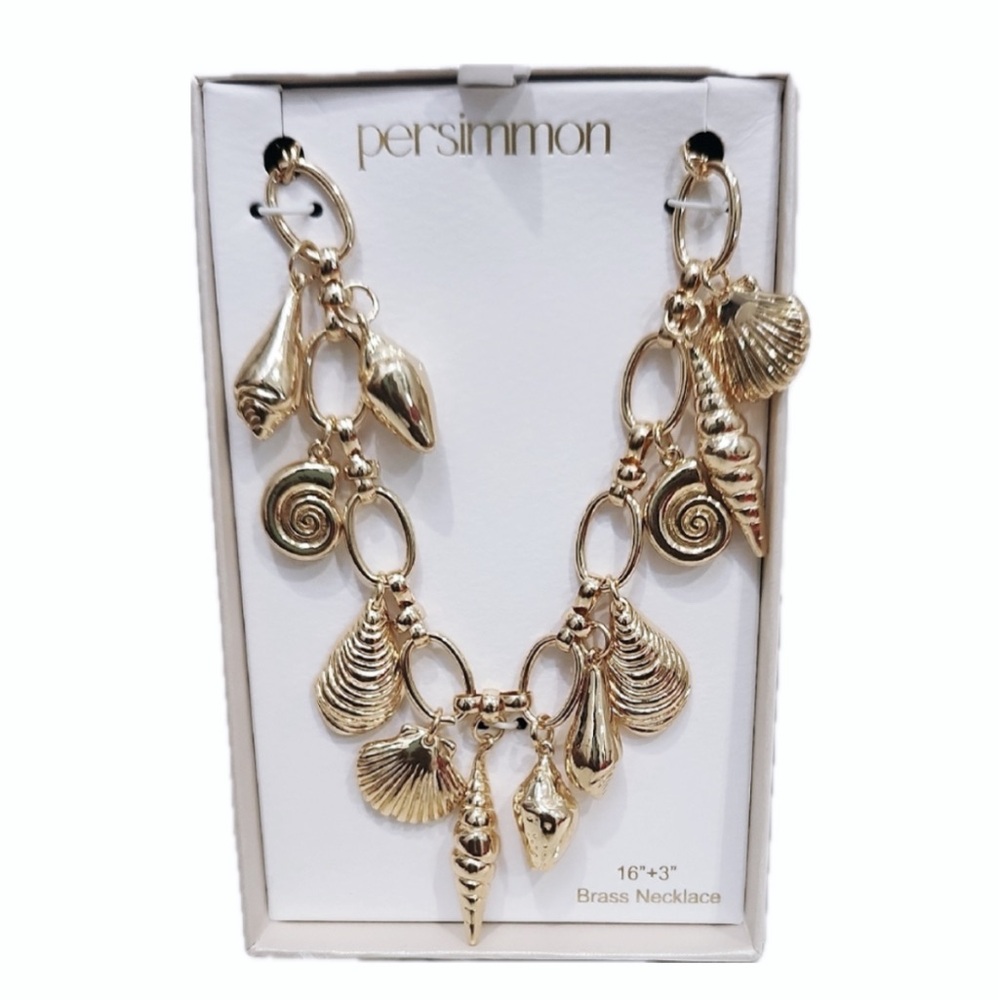 Persimmon Gold Seashell Charm Necklace
